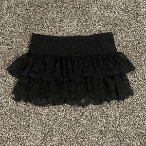Edikted Black Lace Ruffle Mini Skirt